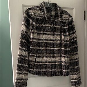 Lucky Brand Black and White Plaid Knit Moto Jacket